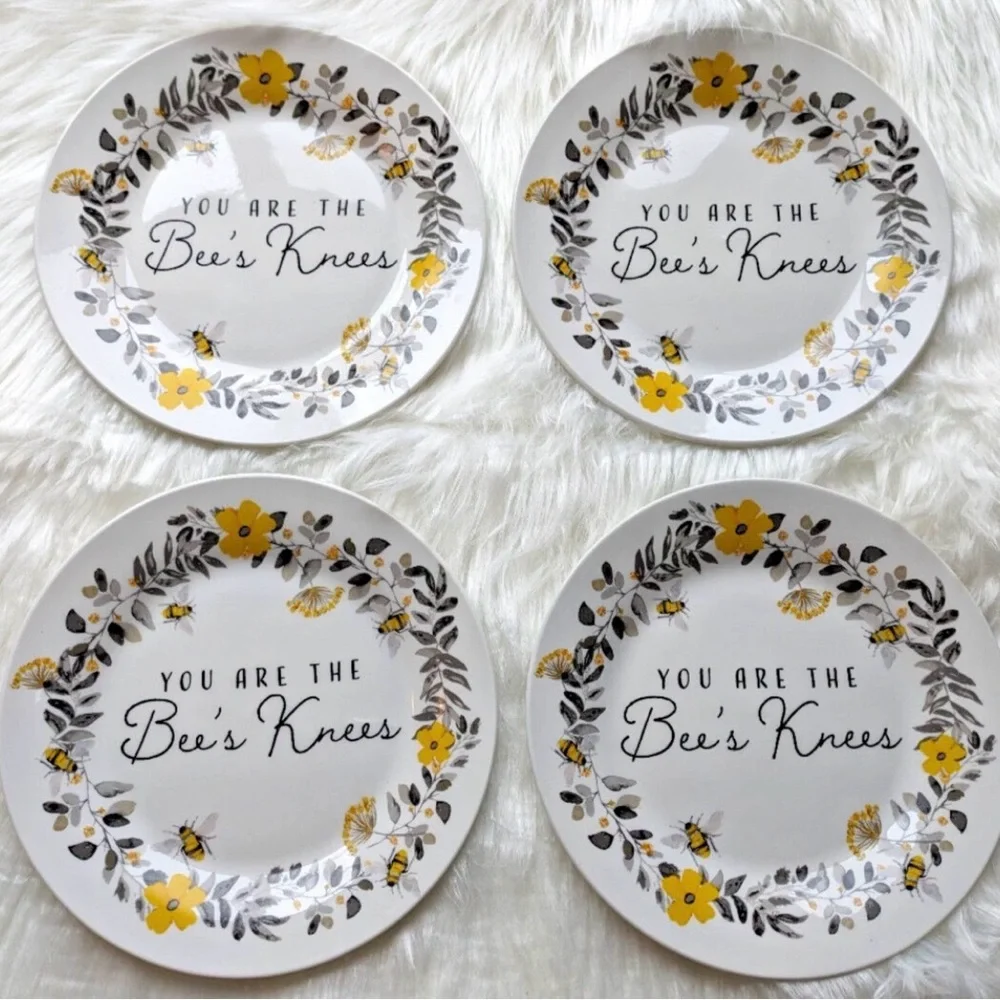 Set of 4 Royal Norfolk Bee's Knees Ceramic Salad Plates 7.5 Beautiful Summer NEW